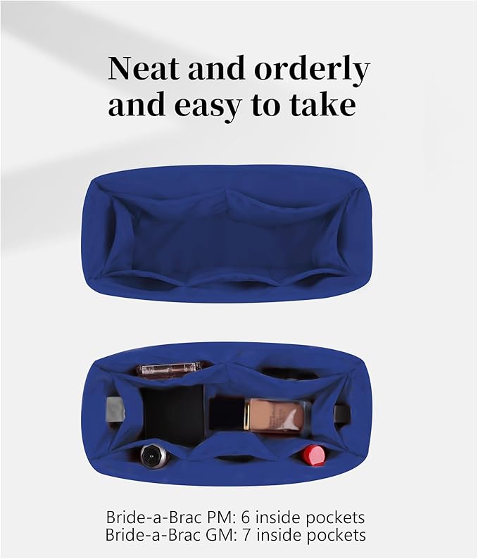 Purse Organizer Insert for Bride A Brac GM, Lightweight & Portable Handbag Organizer, Satin Bag Insert with Practical Pockets, Bag Accessories for Women Luxury Handbags(Blue zellige, GM)