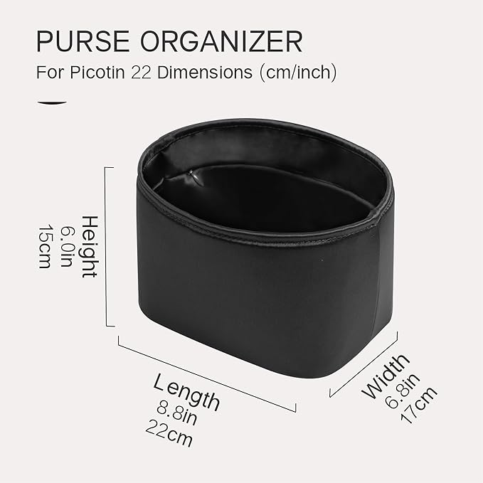Silky Bag Insert Fit for Hermes Picotin 18/22, Silky Purse Organizer, Lightweight and Silk Touch (Fits PC22, Black)