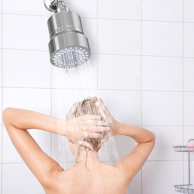 Filtered Shower Head, 3 Modes High Pressure Shower Head with 15 Stage Hard Water Filter Cartridge for Remove Chlorine and Harmful Substances