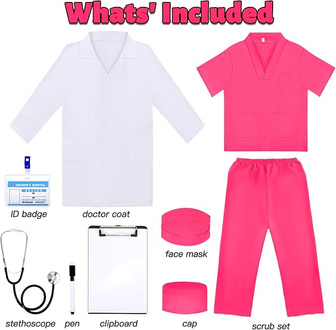 Liberry Doctor Costume for Kids, Toddler Doctor Dress Up Clothes with Real Stethoscope, Career Day Role Play Gift for Girls