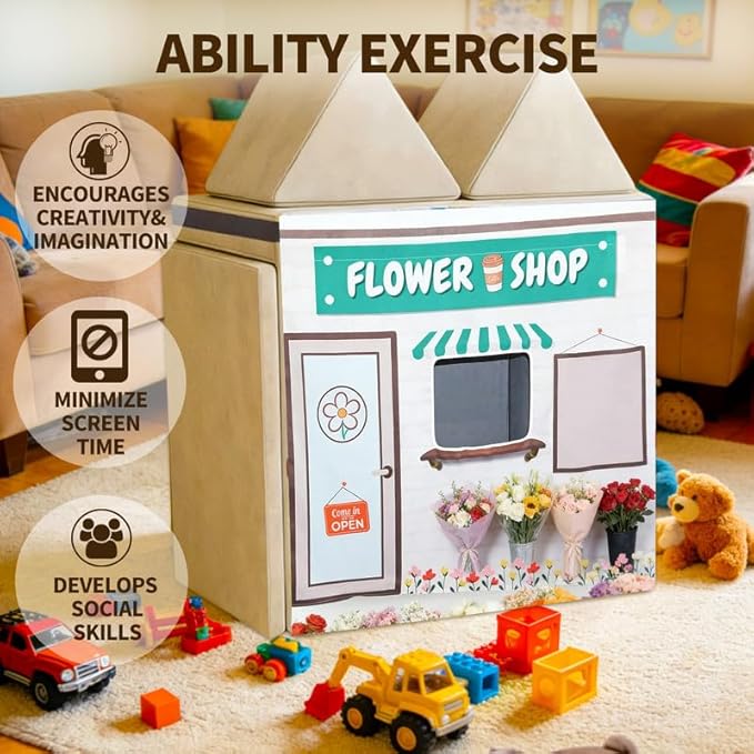 Play Couch Panels – Flower Shop Scene Foam Modular Sofa Panels with Adjustable， Soft Couch Accessories for Creative Arrangements，33.5×37in