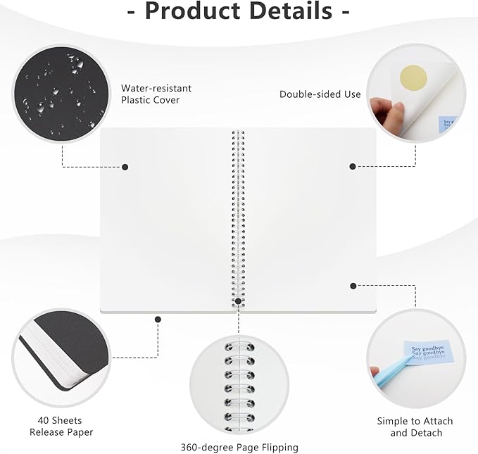Large Reusable Sticker Book Collecting Album 8.5×11 Inch Sticker Collection Storage Book with 40 Sheets Blank Release Paper, Restickable Stickers Organizer Notebook with Tools (Black)