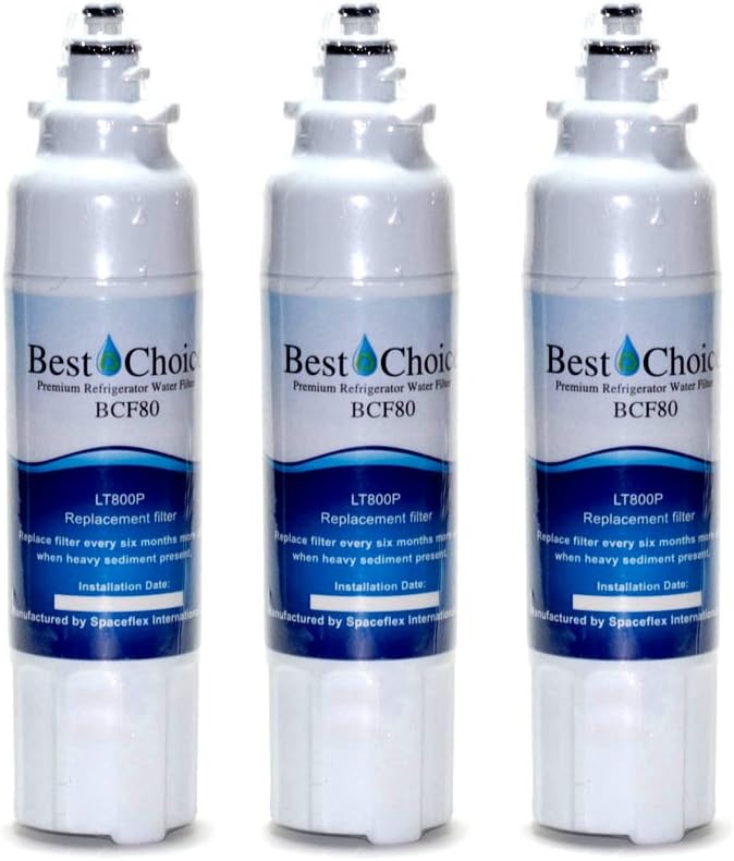 Best Choice Water Filters BCF80 Compatible With LG LT800P Certified Refrigerator Replacement Cartridge Fits ADQ73613401, ADQ73613402, Kenmore 9490, 46-9490, 469490 (3-Pack)