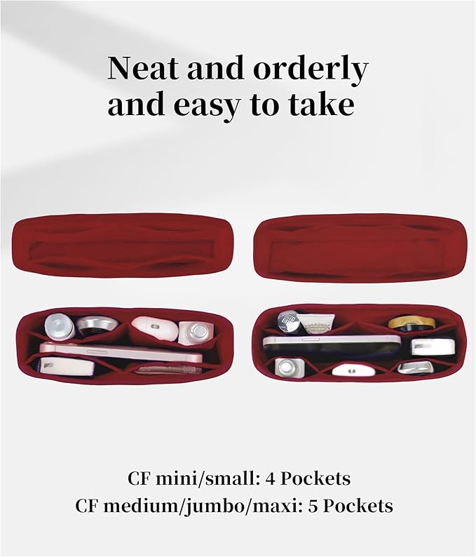 Organizer Insert with Silky Satin Compatible with Chanel Classic Flap Maxi 31, Lightweight Insert for Chanel Flap Bag (Ruby)