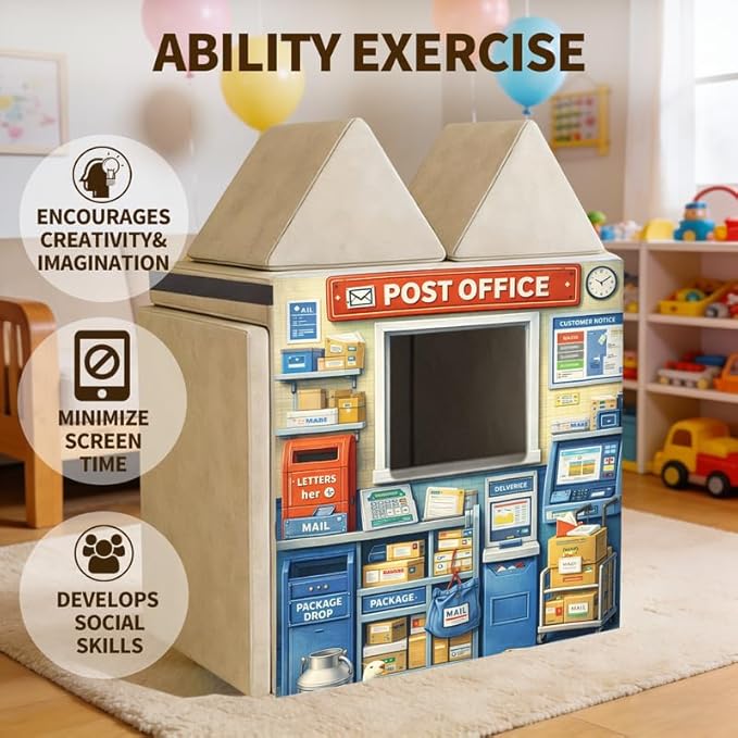 Foam Play Couch Panels - Post Office Theme,Soft Sofa Accessories,Modular Play Panels,33.5x37 Inches