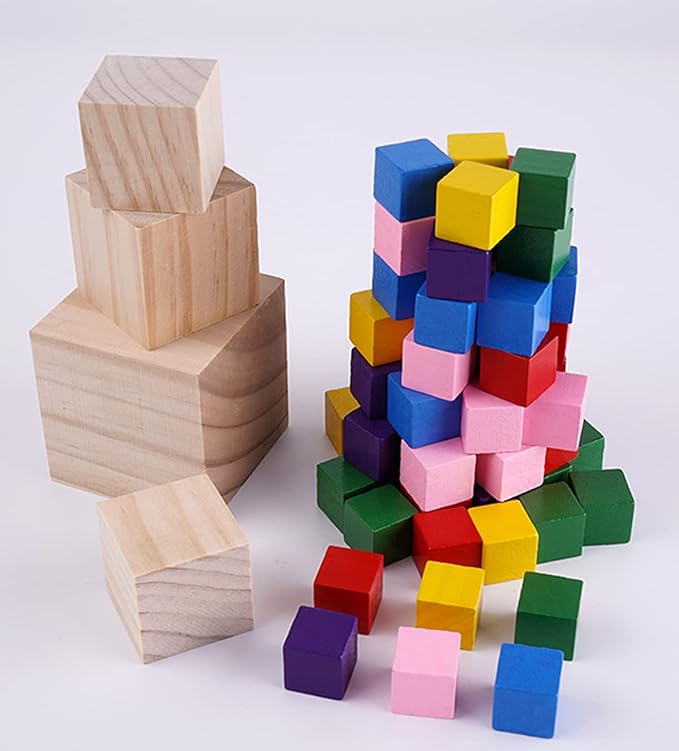 Tosnail 50 Pack 1.5 Inches Unfinished Wooden Cubes Wooden Blocks - Great for Crafts Making