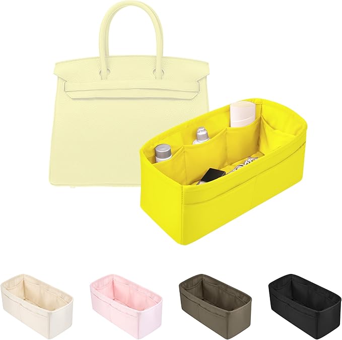 Purse Organizer Insert for Birkin 40, Lightweight & Soft Satin Organizer Insert with Pockets for Woman Bags, Ideal for Travel, Shopping, and Daily Use, Multicolor Options(Lime, BK 40)