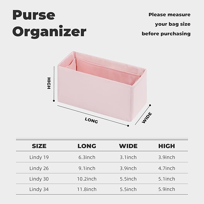 Purse Handbag Silky Organizer Insert Keep Bag Shape Fits Herme Lindy 19/26/30/34 bags, Luxury Handbag Tote Lightweight Sturdy(Pink,LD 26)