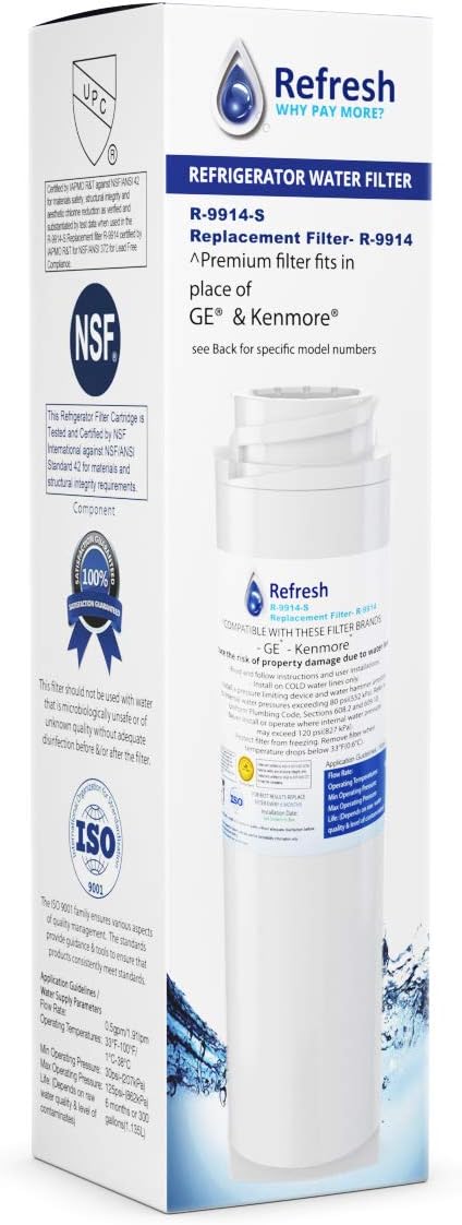 Refresh Replacement Refrigerator Water Filter for GE GSWF SmartWater 238C2334P001,GSWFDS, 100749-C, 100810/A and Kenmore 46-9914, 469914, 9914 (1 Pack)