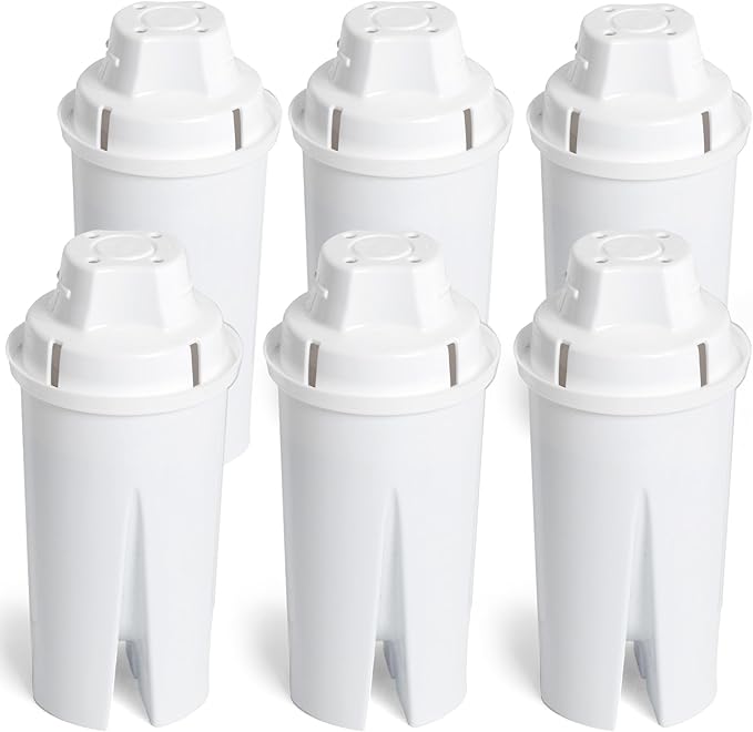 Amazon Basics Enhanced Replacement Water Filters for Pitchers, BPA-Free, WQA & NSF Certified, Compatible with Brita Pitchers & Drinking Water Filter Systems, 1 Year Supply, 6-Pack