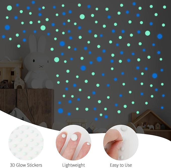 Glow in The Dark Dots Stickers, 404 Pcs 3D Ceiling Wall Glowing Dots Sticker, Self-Adhesive Glow-in-The-Dark Dot Decals Decor for Ceiling Kids Gifts Bedroom Bedding Room Decorations (Blue, Green)