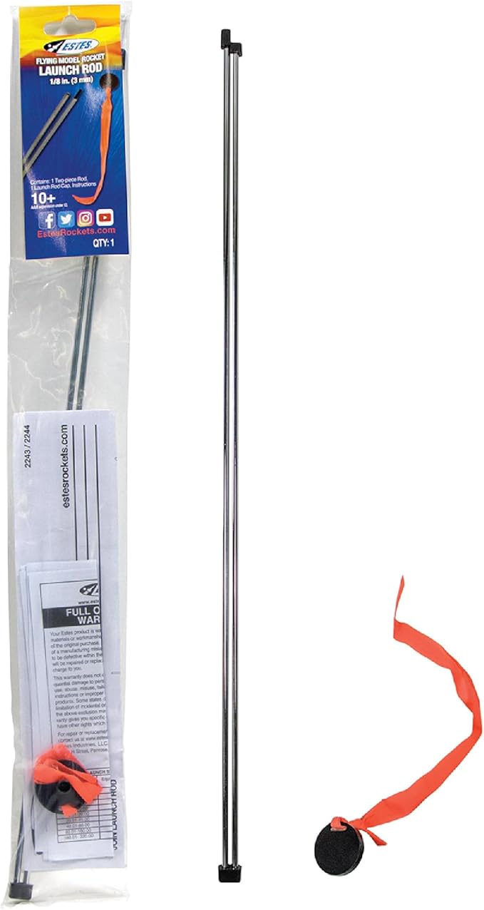 Estes 2243 1/8-Inch Two-Piece Launch Rod, Flying-Rocket-Model Launch Pad, Rocket Model Kit Accessories for Ages 10+
