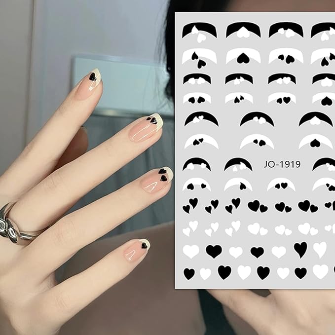 Heart Nail Art Stickers, 3D Love Heart Nail Self-Adhesive Sticker Design, Holographic Big Gradient Heart Nail Transfer Decals for Women Girls Manicure Charms Decorations, DIY Acrylic Decal Supplies