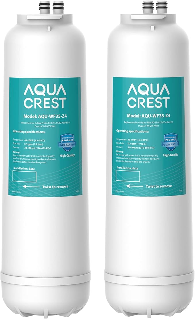 AQUA CREST RC EZ 4 Water Filter, Replacement for Culligan® RC-EZ-4, US-EZ-4, RC-EZ-3, DuPont® WFQTC30001, WFQTC70001, 3000QT Filter, 2K Gallons, 2 Pack