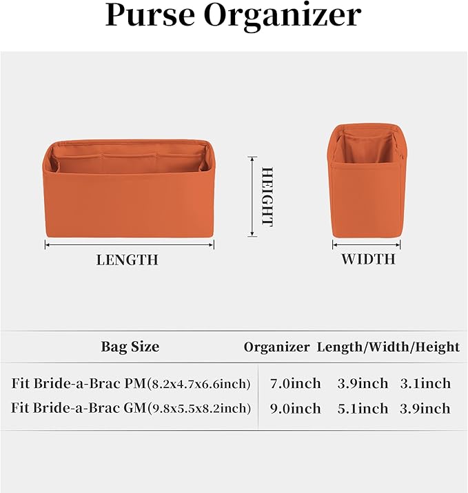 Purse Organizer Insert for Bride A Brac GM, Lightweight & Portable Handbag Organizer, Satin Bag Insert with Practical Pockets, Bag Accessories for Women Luxury Handbags(Orange, GM)