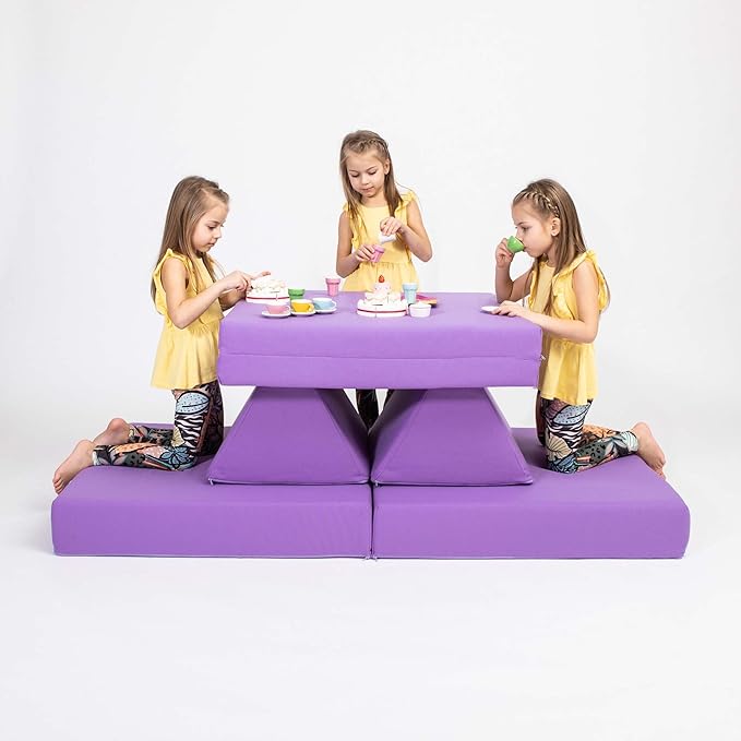 Foam Climbing Block - Kids Couch - Foldable Mattress - Sleepover Mattress - Foam Blocks - Activity Play Mattress Set (Purple)