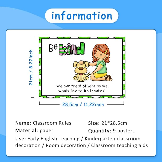 Lachilly 9 Sheets Classroom Rules Posters, Classroom Wall Decoration, Class Organization Charts, Bulletin Board Set, Classroom Decoration for Kindergarten Preschool Primary Middle High School