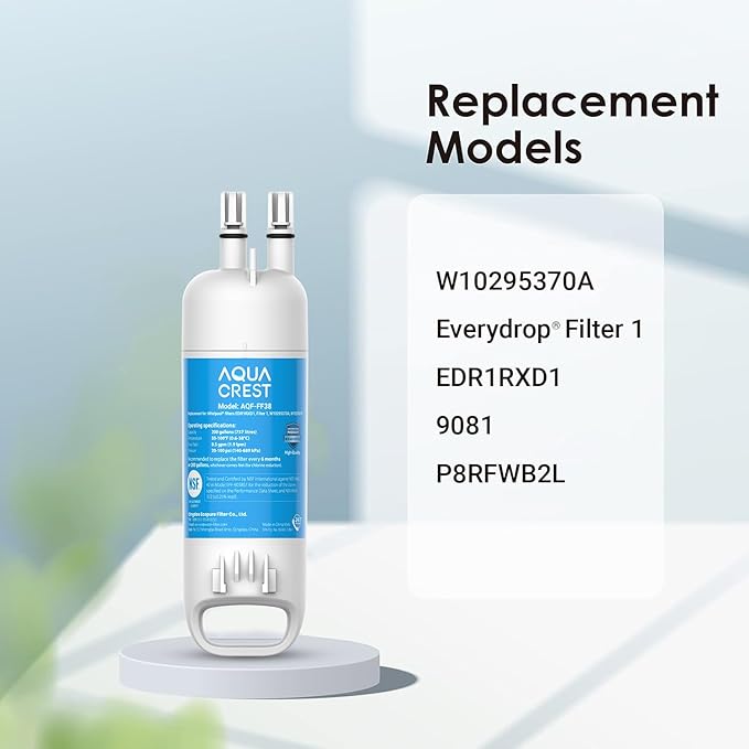 AQUA CREST EDR1RXD1 Replacement for W10295370A, Everydrop® Filter 1, EDR1RXD1B, P8RFWB2L, P4RFWB, Kenmore® 46-9081, 46-9930, Refrigerator Water Filter, 1 Filter