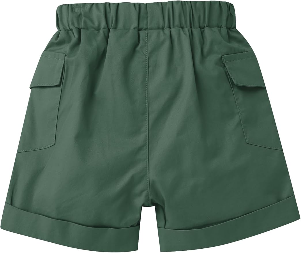 ODASDO Baby Boy Jungle Safari 1st Birthday Cake Smash Outfit Button Down Shirt + Shorts + Hat + Bandana + Belt 5pcs Set