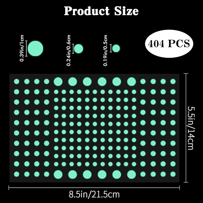 Glow in The Dark Dots Stickers, 404 Pcs 3D Ceiling Wall Glowing Dots Sticker, Self-Adhesive Glow-in-The-Dark Dot Decals Decor for Ceiling Kids Gifts Bedroom Bedding Room Decorations (Blue, Green)