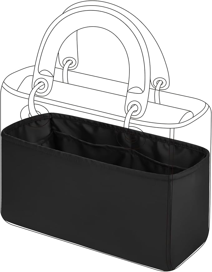 DGAZ Silk Purse Organizer Insert For Lady-Dior Micro/Mini/S/M/L bags，Silky Smooth Bag Organizer，Luxury Handbag & Tote Shaper（Black，L）