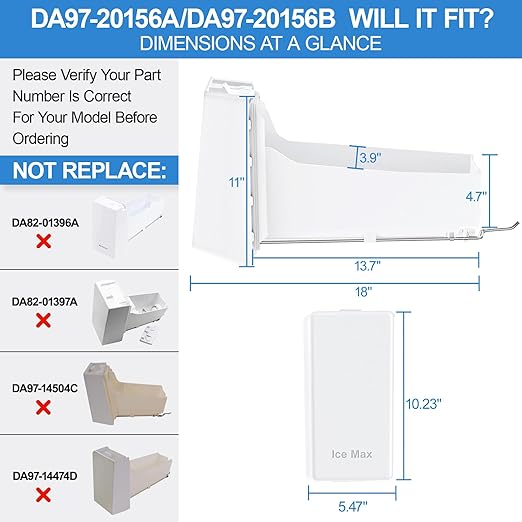 Upgraded DA97-20156A RF28R7201SR RF27T5201SR RF27T5501SR RF28R6201SR Refrigerator Ice Container Compatible with Samsung Ice Tray Replacement DA97-20156B Samsung Ice Bucket RF28HMEDBSR Ice Maker Bin