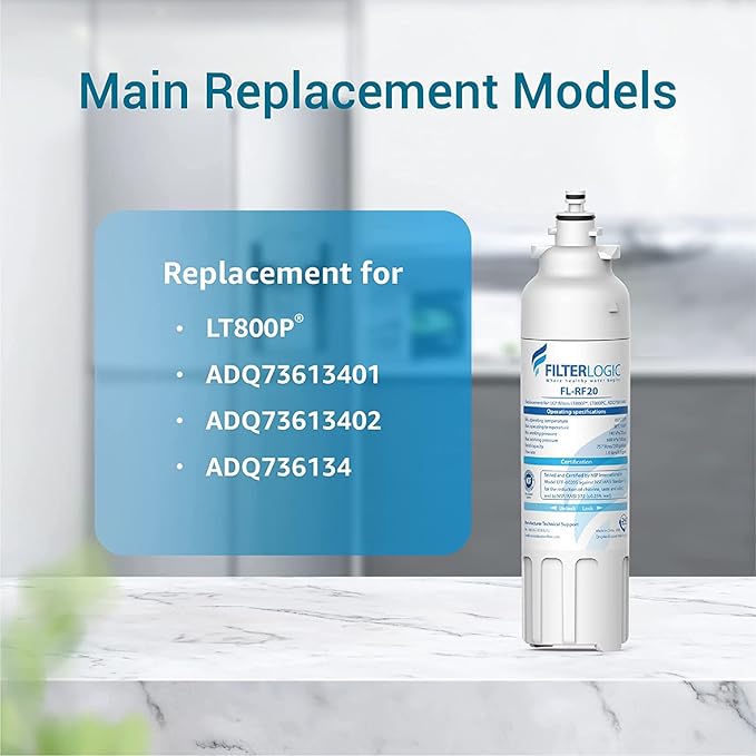 Filterlogic ADQ73613401 Refrigerator Water Filter and Air Filter, Replacement for LG® LT800P®, ADQ736134, ADQ73613402, LSXS26326S, LSXS26366S, LMXS30776S, Kenmore 46-9490 and LT120F®, 3 Combo