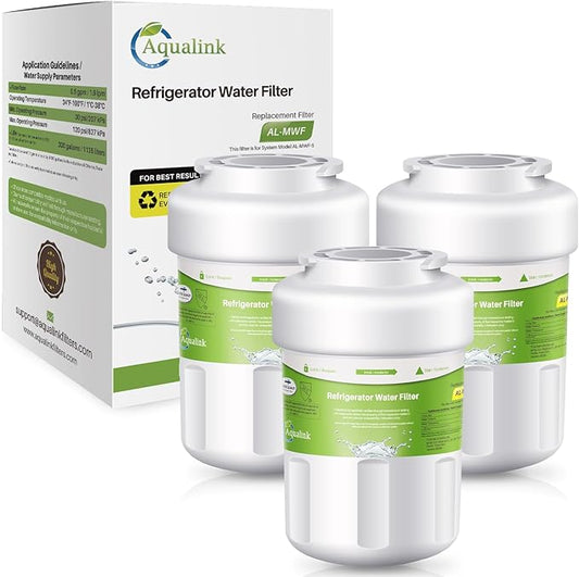 AQUALINK RWF0600A Refrigerator Water Filter, Compatible with GE MWF, MWFINT, MWFA, HDX FMG-1, GSE25GSHECSS, 46-9991, GSH25JSDDSS, GSHS6LGBBHSS, PC75009, GSHS6HGDBCSS, 197D6321P006 3PACK