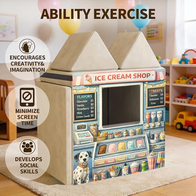 Foam Play Couch Panels - Ice Cream Shop Theme,Soft Sofa Accessories,Modular Play Panels,33.5x37 Inches