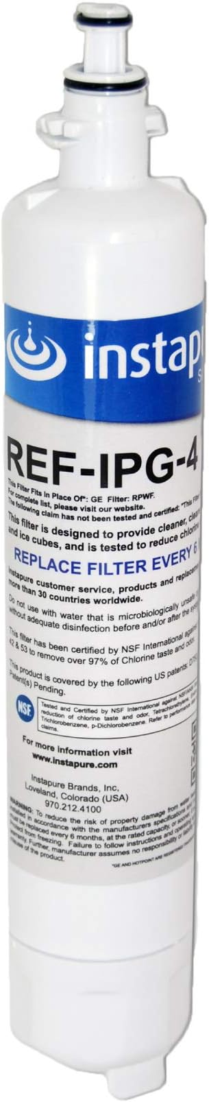 GE RPWF Compatible Filter Made in USA by Instapure (Will Not Fit RPWFE!) NSF/ANSI Certified 42, 53, P473, 401 for CTO, Lead, PFOA/PFOS, Pharmaceuticals Instapure REF-IPG-4 fits RPWF WF277 & more
