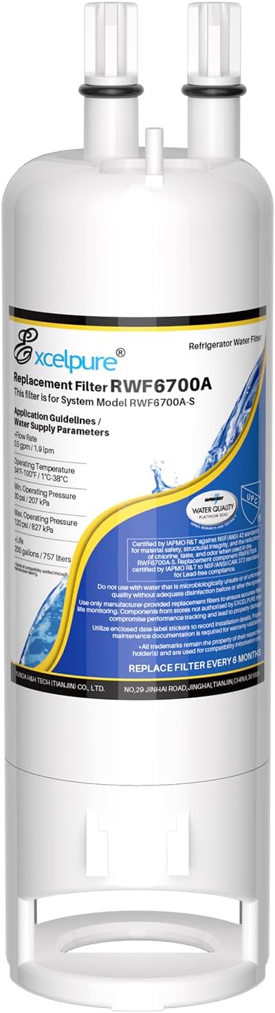 EXCELPURE WHR1RXD1 Refrigerator Water Filter Replacement for EDR1RXD1, Everydrop® Filter 1, W10295370A, KAD1RXD1, 46-9081, 46-9930, P4RFWB, P5WB2L, PS2378001, 1Pack