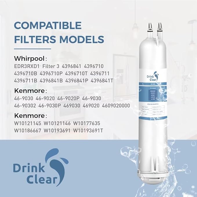 EDR3RXD1 Water Filter Replacement, Compatible with 4396841, Filter 3, 4396710, Kenmore 46-9083, 46-9030 Refrigerator Water Filter, 2 Pack