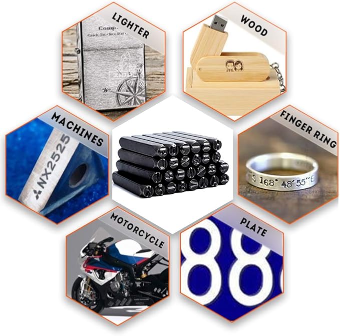 Oudtinx Number and Letter Stamp Set (36 Piece Punch Set/A-Z & 0-9) Hardened Steel for Metal Wood, Leather- 1/4" (6mm)