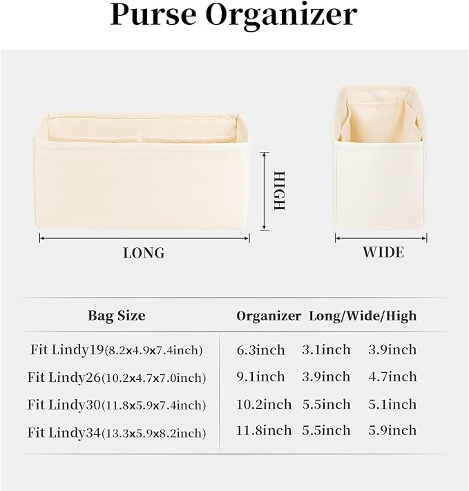 Lindy Bags Organizer Insert, Bag Storage with Silky Satins Material, Lightweight Inner Bag Compatible with Lindy 34 Bag Storage, Multiple Pockets Large Capacity (Craie, Lindy34)