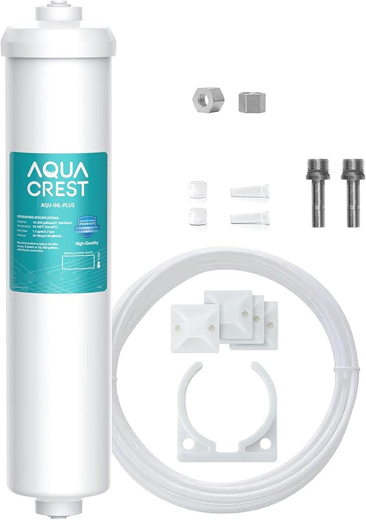 AQUA CREST INL-PLUS 5 years Inline Water Filter for Refrigerator and Ice Maker, High Capacity, 1/4-Inch Direct Connect Fittings, Easy Installation, Reduces Chlorine, Sediment, Bad Taste & Odor