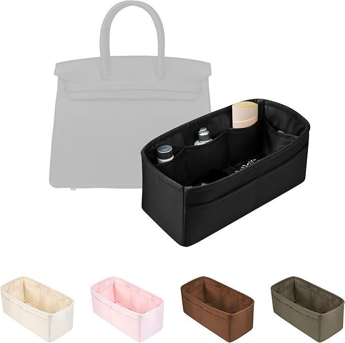 Purse Organizer Insert for Birkin 30, Lightweight & Soft Satin Organizer Insert with Pockets for Woman Bags, Ideal for Travel, Shopping, and Daily Use, Multicolor Options(Black, BK30 Sellier)
