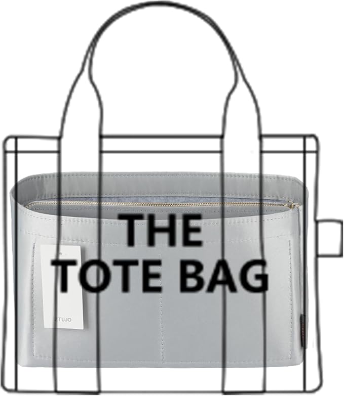 ZTUJO Purse Organizer Insert For Handbags, Purse Organizer With Zipper, Neverfull Organizer, Bag Organizer For Speedy Neverfull ONTHEGO Tote, Handbag and More (Silky Grey, Medium)
