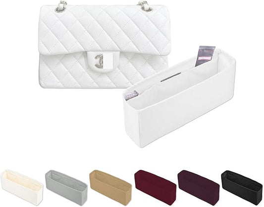 Classic Flap Bag Organizer Insert, Purse Organizer Insert Compatible with Chanel Classic Flap Medium, Lightweight Purse Divider with Pockets (Blanc, CF Medium)