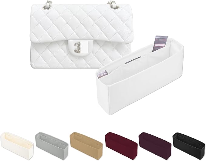 Classic Flap Bag Organizer Insert, Purse Organizer for Handbag Compatible with Chanel Classic Flap Jumbo, Multiple Pockets Bag Organizer (Blanc, CF Jumbo)
