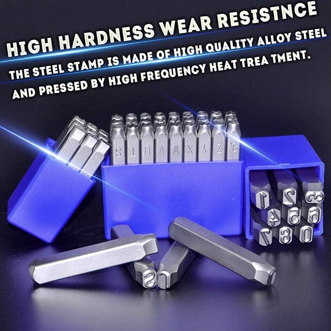 Oudtinx Number and Letter Stamp Set (36 Piece Punch Set/A-Z & 0-9) Industrial Grade Hardened Carbon Steel Metal - 1/4" (6mm) Characters - Perfect for Imprinting Metal, Wood, Plastic, Leather, More!