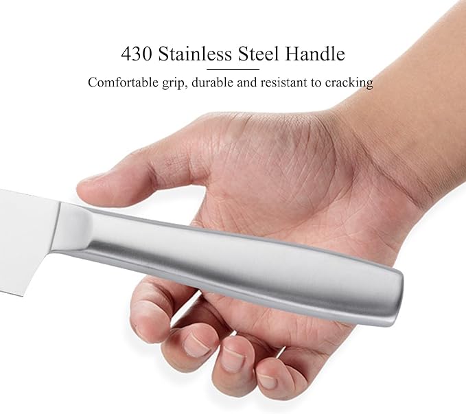 Silver Knife Set，6-Piece Stainless Steel Non-stick Dishwasher Safe Kitchen Knife Block Sets,With Double Sided Wooden Magnetic Block Holder,Gift for Housewarming Cooking Wedding
