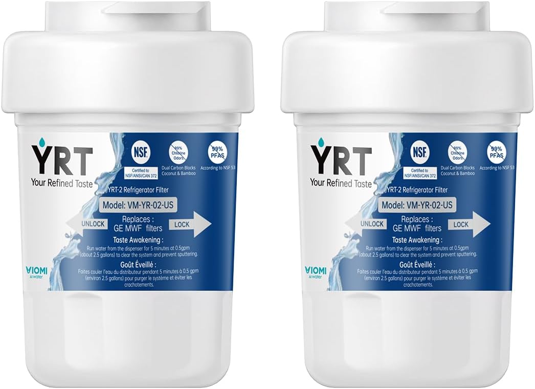 YRT MWF Replacement for SmartWater MWFP, MWFA, GWF, GWF01, GWF06, GWFA, HWF, FMG, Kenmore 9991, Ice & Water Filter Replacement, NSF/ANSI 372&53&42 Certified, Refrigerator Water Filter (Pack of 2)