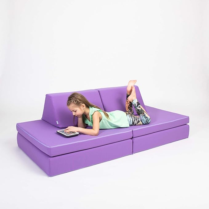 Foam Climbing Block - Kids Couch - Foldable Mattress - Sleepover Mattress - Foam Blocks - Activity Play Mattress Set (Purple)