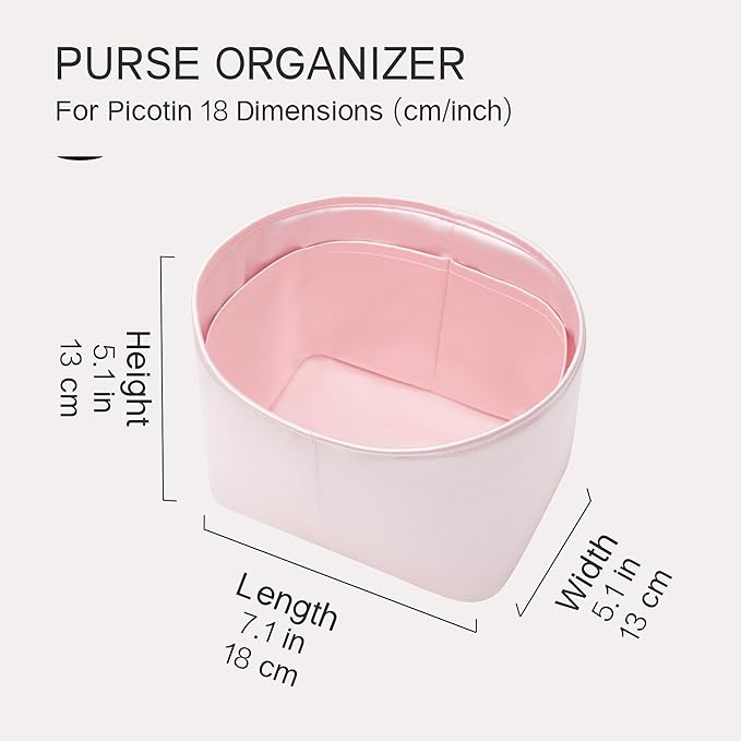 Silky Bag Insert Fit for Hermes Picotin 18/22, Silky Purse Organizer, Lightweight and Silk Touch (Fits PC18, Pink)