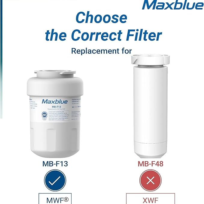 Maxblue MB-F13 Replacement for GE® MWF®, SmartWater® MWFP, MWFINT, MWFA, GWF, HDX FMG-1, GSE25GSHECSS, WFC1201, RWF1060, Kenmore® 9991, Refrigerator Water Filter, 3 Filters
