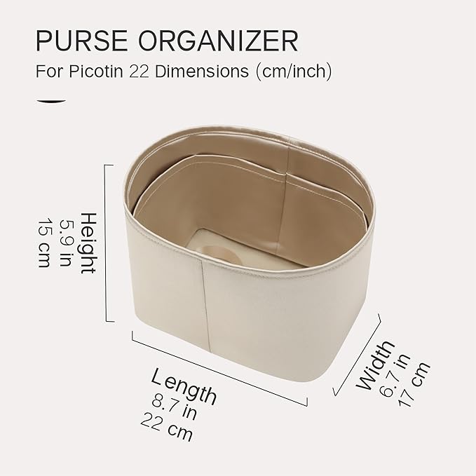 Silky Bag Insert Fit for Hermes Picotin 18/22, Silky Purse Organizer, Lightweight and Silk Touch (Fits PC22, Etoupe Grey/Champagne)