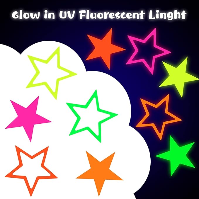 40 Pieces Glow Party Neon Party Supplies Glow Cake Toppers Neon Star Cake and Cupcake Wrappers Birthday Cupcake Pick for Glow Neon Birthday Wedding Halloween Party Black Light Reactive