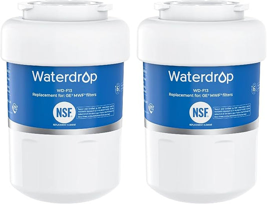 Waterdrop WD-F13 Replacement for GE® MWF® Water Filter, SmartWater® MWFP, GWF, HDX FMG-1, RWF1060, GSE25GSHECSS, 2 Filters(Package May Vary)