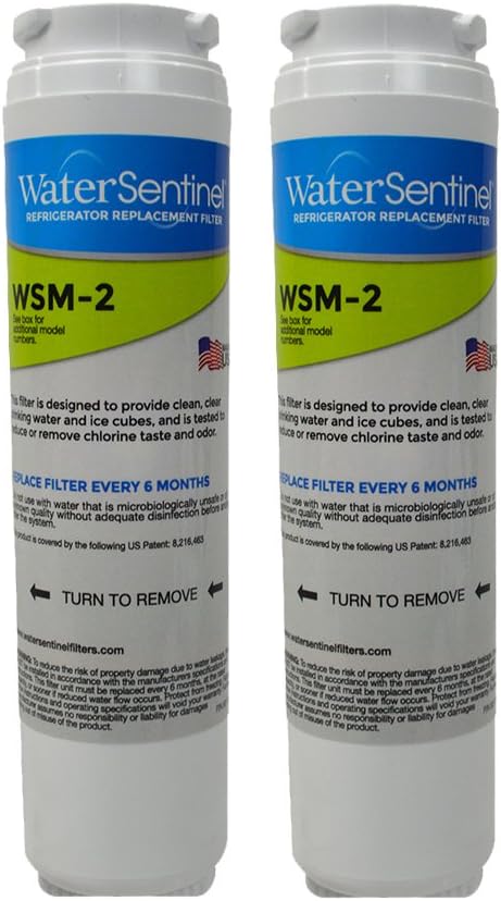 WaterSentinel WSM-2 Refrigerator Water Filter Replacement for Drinking Water Filtration, Fits Maytag, Whirlpool 4 (2-Pack), Carbon Block