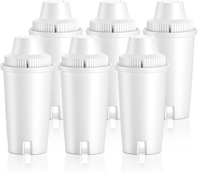 6 Pack Replacement for Brita® Water Filter Pitchers and Dispensers, Classic OB03, Mavea® 107007 35557, Metro, Everyday, UltraMax, BPA-Free & NSF Certified, 1 Year Filter Supply